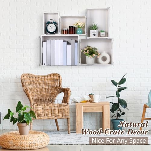 CroBlissful 5 Pack Wooden Crates for Display Rustic Nesting Crates, White - Image 6