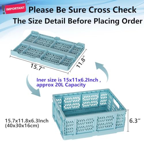 4-Pack Plastic Storage Crates,20L Foldable Baskets,Collapsible Crates, Storage Baskets and Bins for Home Storage, Office Products(Lt Blue) - Image 2