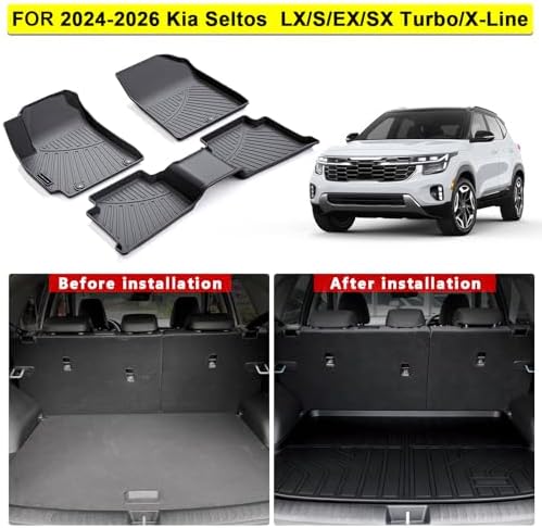 TPE Floor Mats for 2021-2026 Kia Seltos LX/S/EX/SX Turbo/X-Line, All Weather Car Floor Liners Fit Kia Seltos Accessories Black （Crop fit Subwoofer - Image 2