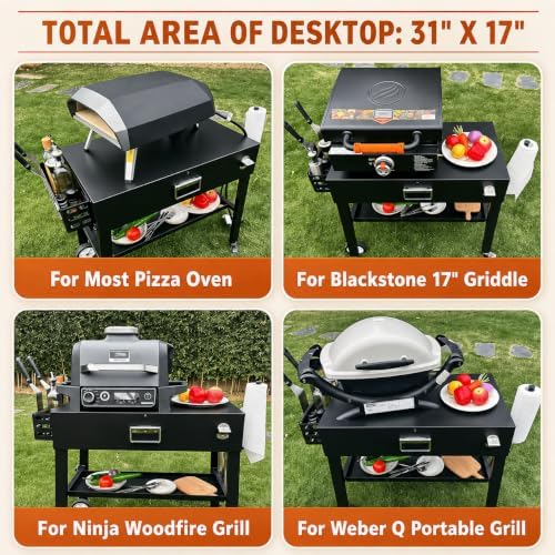 Adjustable Height 28"and 34" Portable Outdoor Grill Table for Blackstone Griddle Stand, Folding Grill Cart with 4 Lockable Caster Wheels for Blackstone 17"/22" Griddle, Ooni Pizza Oven, Ninja, Weber - Image 3
