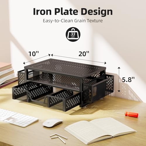 Simple Trending Monitor Stand with Drawer, 2-Tier Laptop Stand, Black - Image 2