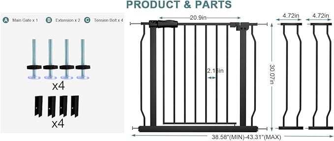 Extra Wide Baby Gate Tension Indoor Safety Gates Black Metal Large Pressure - Image 2