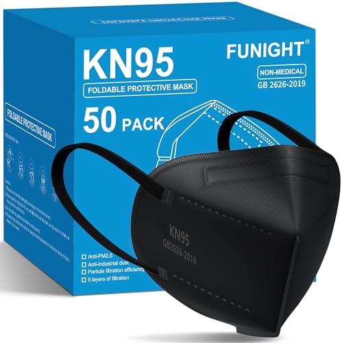 Funight KN95 Face Masks 50 Pack 5-Ply Breathable Filter Disposable Face Masks Black by Funight