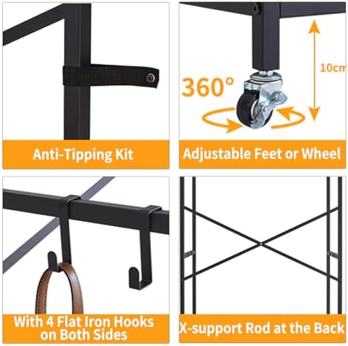 Aibiju Clothes Rack, Heavy Duty Garment Rack for Hanging Clothes, Industrial Clothing Racks with Shelves, 2 Fabric Drawers, 4 Hooks, 1 Hanging Rods Rustic Brown YD-TM080H - Image 3