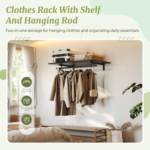 IAE Wall Mounted Clothes Rack with Shelf and Hanging Rod, 36x24in, Black - Image 6