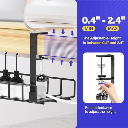 Under Desk Cable Management Tray 2 Pack, Xpatee Wire Management No Screws, Cable Tray with Clamp for Wire Management, Computer Code Rack for Office, Home - No Damage to Desk Black - Image 4