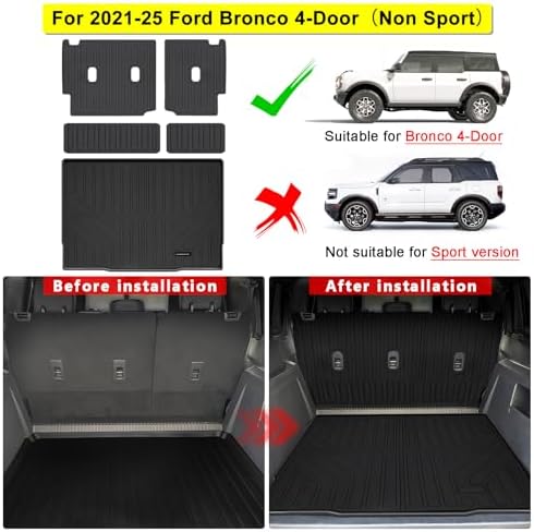 Cargo Mat& Backrest Protector for 2021-2026 Ford Bronco 4 Door - Trunk Liner with Backrest Mats, Custom All-Weather TPE Protector Accessories Black - Image 2