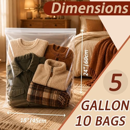 10 Pack 5 Gallon Extra Large Clear Plastic Zipper Bags - Image 2