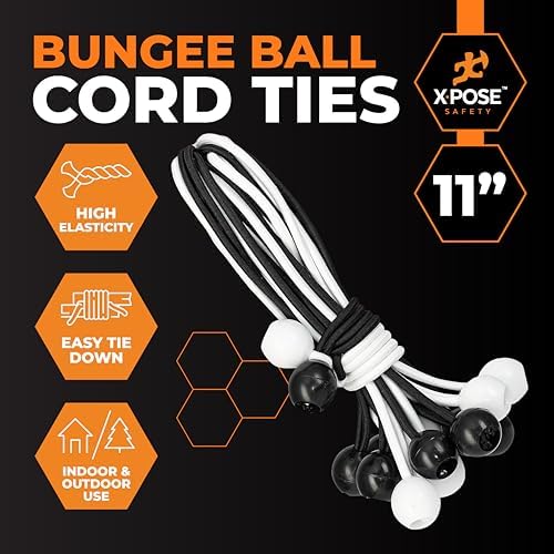 Xpose Safety Bungee Ball Cords 11" 25 Pack Heavy Duty Assorted Colors Black and White Stretch Rope with Ball Ties for Canopies, Tarps, Walls, Cable Organization - Image 3