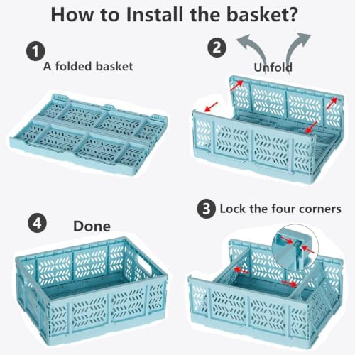 4-Pack Plastic Storage Crates,20L Foldable Baskets,Collapsible Crates, Storage Baskets and Bins for Home Storage, Office Products(Lt Blue) - Image 4