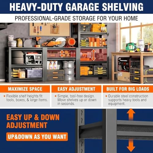 Wire Garage Shelving, 36" W×16" D×72" H Metal Storage Shelf, 2-in-1 5-Tier Adjustable 2500 lbs Heavy Duty Shelves Unit, Upgraded Reinforced Double-Layer Columns for Garage Basement Kitchen - Image 6