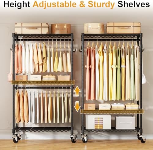 ULIFHOME P1 Rolling Clothes Rack, Portable Wardrobe Closet Holds 500lbs - Image 3
