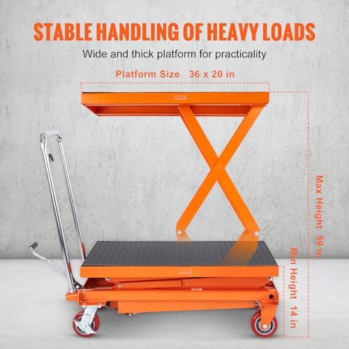 VEVOR TFD35 Hydraulic Lift Table Cart, 770lbs Capacity 59" with 4 Wheels and Non-Slip Pad, for Material Handling and Transportation, Orange - Image 3