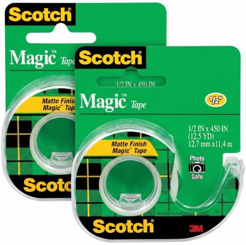 Scotch Magic Tape, 1 Roll, Great for Gift Wrapping, Numerous Applications, Invisible, Engineered for Repairing, 1/2 x 450 Inches, Dispensered (104) (Pack of 2) by ScotchBrand
