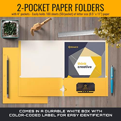 Better Office Products Two Pocket Portfolio Folders, 50-Pack, Yellow, Letter Size Paper Folders, 50 Pieces, Yellow - Image 3