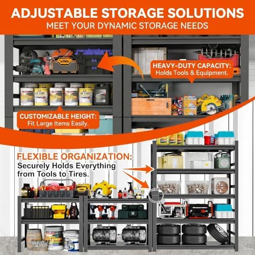 Garage Shelving, 5-Tier Heavy Duty Metal Storage Shelves, 3000 LBSAdjustable Storage Rack for Garage, Warehouse, Basement, 35.4" W x 17.7" D x 72" H - Image 3