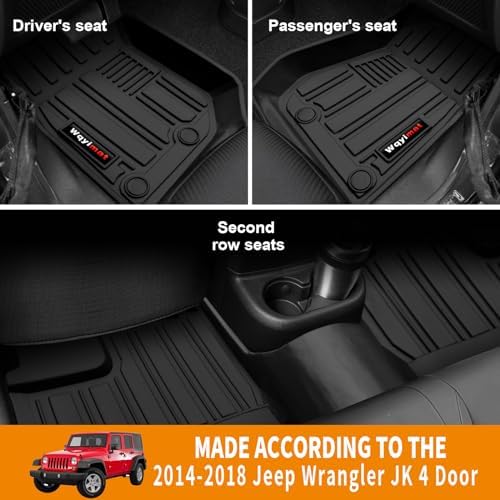 Custom for 2007-2018 Jeep Wrangler JK 4 Door Floor Mats & Cargo Liner & Backrest Mat All Weather TPE Rubber Protection Mat (for 2007-2018 JK 4 Door Accessories 6 Pcs) - Image 3