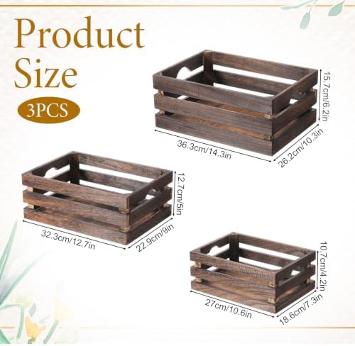 3 Pack Nesting Wooden Crates for Display Decorative Boxes, Decorative Farmhouse Rustic Wood Basket with Handles, Vintage Wood Box Display Risers for Home, Kitchen Pantry Cabinet, Shelf, Counter - Image 2