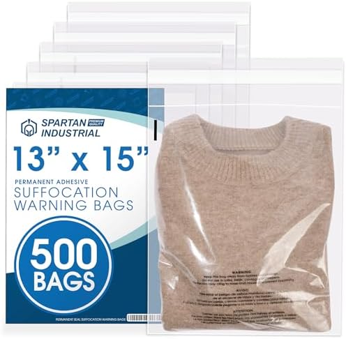 13" X 15" (500 Count) Self Seal Clear Poly Bags with Suffocation Warning by SpartanIndustrial