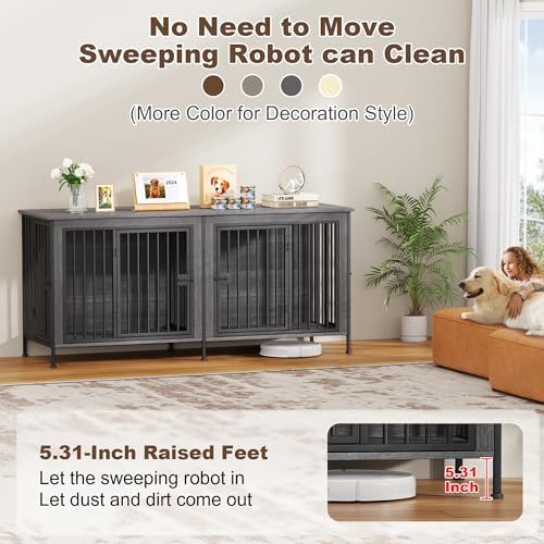 EasyCom 78.74" Dog Crate Furniture for 1 or 2 Dogs, 35-60 Pounds, Dark Grey - Image 3