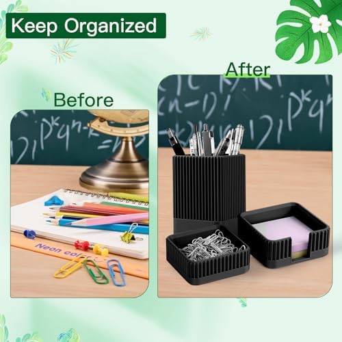 Aesthetic Desk Organizers and Accessories Set of 3 with Pen Holder,Paperclip Holder,Sticky Note Holder - Durable Plastic Pencil Holder for Office Women Men-Teacher Appreciation/Back-to-school Gift - Image 3