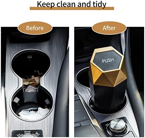JUSTTOP Car Trash Can with Lid, Mini Diamond Design Portable Trash Can, Plastic Material and Multipurpose Organizers for Car,Home,Office(Gold) - Image 6