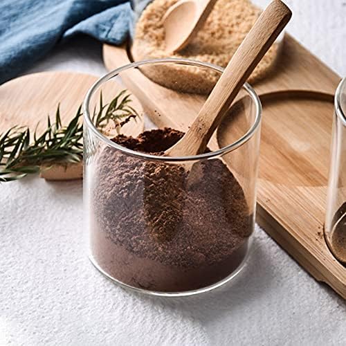 300ML/10Oz Clear Glass Jar with Bamboo Lid and Wooden Spoon, Cute Sugar Bowl Bath Salt Storage Canister Seasoning Container Condiment Pot with Scoop for Spice, Pepper for Kitchen, Table, Countertop - Image 3