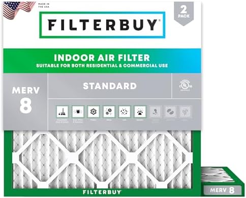 Filterbuy 21.25x21.25x1 Air Filter MERV 8 Dust & Allergy Defense (2-Pack) by Filterbuy