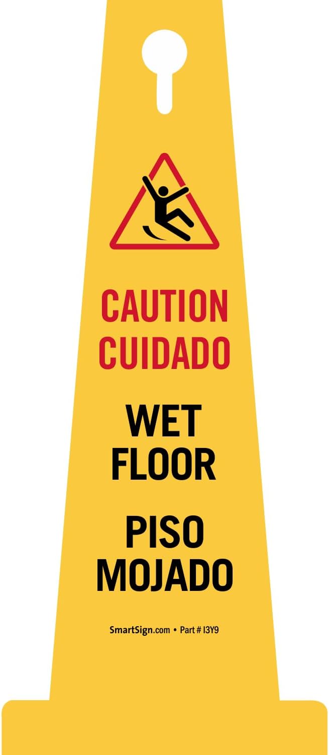 SmartSign 4-Sided Bilingual Caution Wet Floor Cone Sign by SmartSign