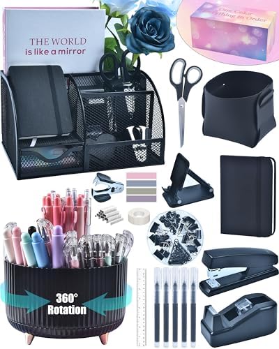 LXEVIHK Black Desk Accessories 21-Piece Office Supplies Gift Set by StyleYourDeskinOneColor