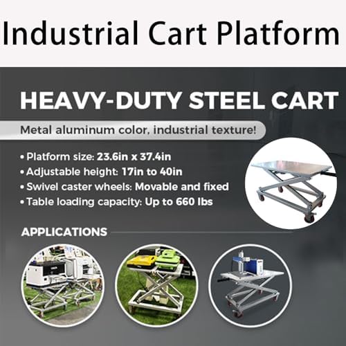 Work Height Platform Cart, Industrial Cart Platform with Wheels, Folding Platform Cart, 23.6in x 37.4in Heavy Duty Steel Cart, 660lbs Capacity for Heat Press, DTF Printer - Image 3