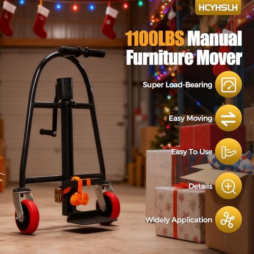 1100LBS Manual Furniture Mover, 2 Funiture Handling Tool, 11.8in Lift Height Two 190-inch Nylon Straps 6Inch 4-Wheels Carbon Steel Material Heavy Duty Transport Equipment w/2 Handles - Image 2