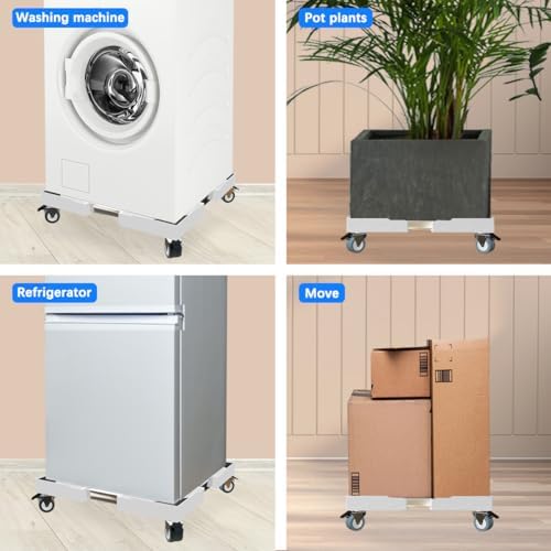 Appliance Dolly Cart with 4 Locking Wheels Mini Fridge Stand Adjustable Universal Mobile Roller for Portable Washer, Dryer, Refrigerator, Furniture, White - Image 6