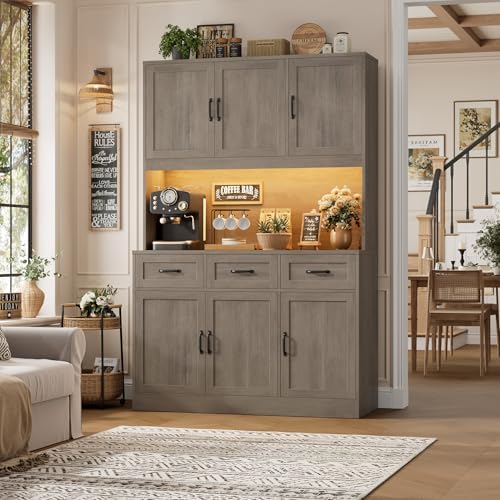 HOSTACK Kitchen Pantry Storage Cabinet, Kitchen Hutch Cabinet, Ash Gray - Image 2