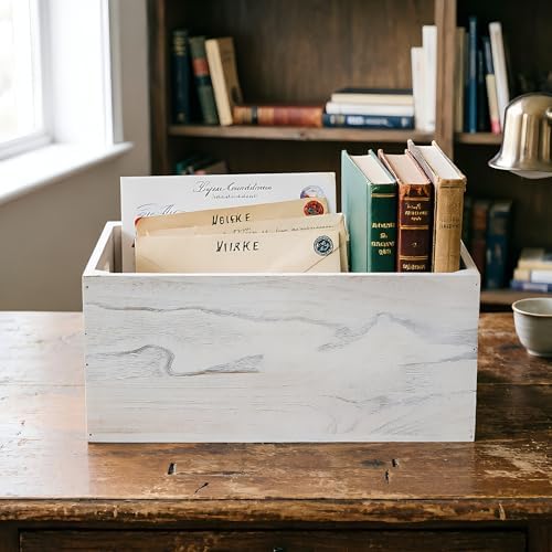 Set of 3 Rustic White Wooden Nesting Crates, 15.4x11x7 Inches Large Farmhouse Wood Storage Crates with Cutout Handles, Stackable Decorative Wood Storage Bins fot Home Decor Wedding Display - Image 7