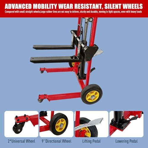 Hydraulic Material Lift Winch Stacker,440 Lbs Pallet Truck Dolly with Swivel Casters,Lift Table, Compact & Portable Hydraulic Winch for Construction,Warehousing,and DIY Projects - Image 5