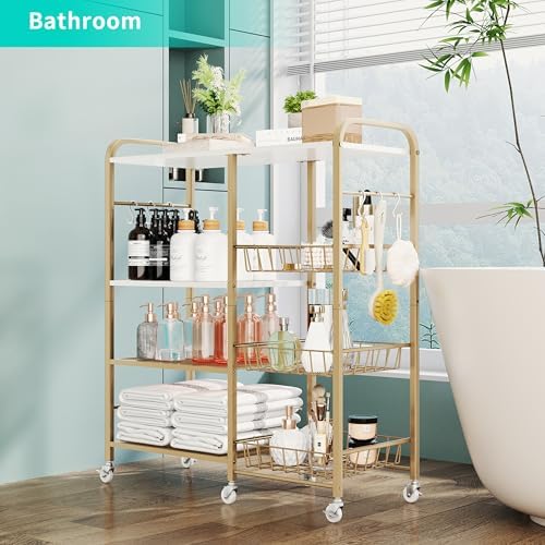 HapiRm Rolling Kitchen Microwave Cart - 4 Tier Microwave Table Stand with Pull-Out Baskets, Coffee Bar Baker's Rack with Wheels Rolling Storage Cart Organizer Shelf for Living Room Office, Balcony - Image 6