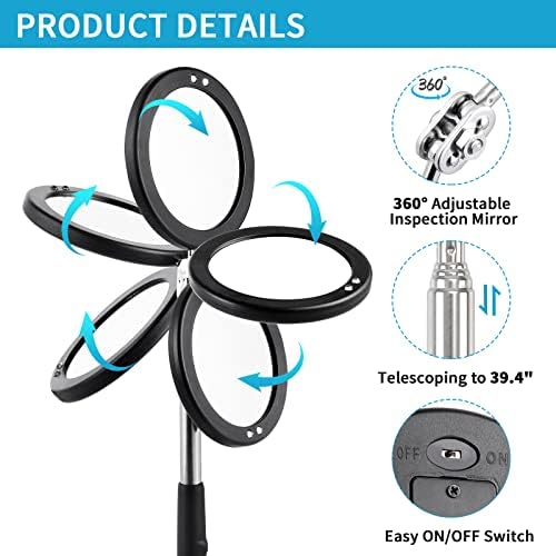 3 Pack Telescoping Inspection Mirrors LED Light & Magnet Flashlight Pickup Tool Set, Large 3.75" Round, 3.3" Square Mirror, for Inspection Viewing, Mechanic Checking, Observation - Image 5