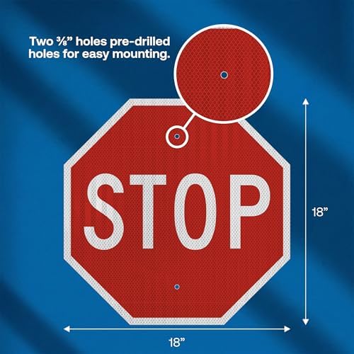Brimar MUTCD R1-1 Stop Sign, Traffic Control, 18" Octagon, Reflective Aluminum, Road Safety Marker for Parking Lots, Private Roads, Intersections, High Visibility Durable Outdoor Metal - Image 2