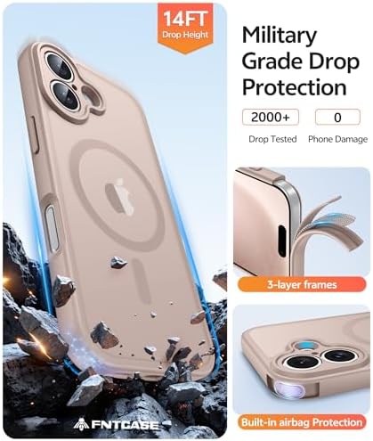 FNTCASE for iPhone 16 Case, Fit for Magsafe, Screen Protector, Desert Gold - Image 5