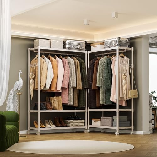 IZEUK Heavy Duty Rolling Garment Rack Wire Clothes Rack for Hanging Clothes (Gold, 3 Tier with 1 Rod, 17.7" D x 45.3" W x 70.3" H) - Image 3