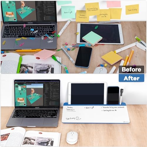 Varhomax Glass Desk Whiteboard with Storage, Desktop Organizer - Image 3