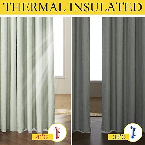 NICETOWN Green Living Room 100% Blackout Linen Sliding Door Curtain - Image 4