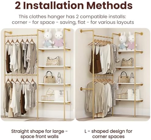Industrial Pipe Clothing Rack with Shelves - Image 2