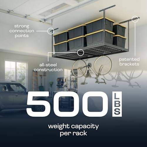 MonsterRax 2-Pack 4x8 Overhead Garage Storage Rack, Gray, 24"-45" Height - Image 4