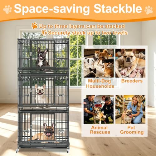 Homey Pet Three Tier 37" Heavy Duty Stackable Dog Crate with Wheels - Image 3