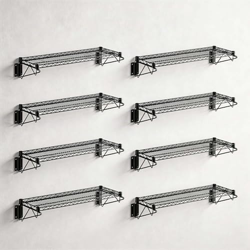 8 Pack 12" x 60" Black Epoxy Wire Wall Shelf, NSF Heavy Duty Commercial Wall Mounted Storage Rack, Industrial Shelving for Garage, Warehouse by Zedfire