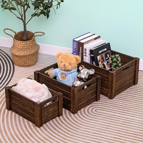 Large Vintage Brown Wooden Crates For Storage,Nesting Handmade Solid Wood Vintage Black Wood Storage Boxes.Storage Crates For Organizing. - Image 5