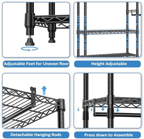 IZEUK Heavy Duty Garment Rack Wire Clothes Rack for Hanging Clothes (Black, 3 composition, 15.7" D x 70.8" W x 76.5" H) - Image 3