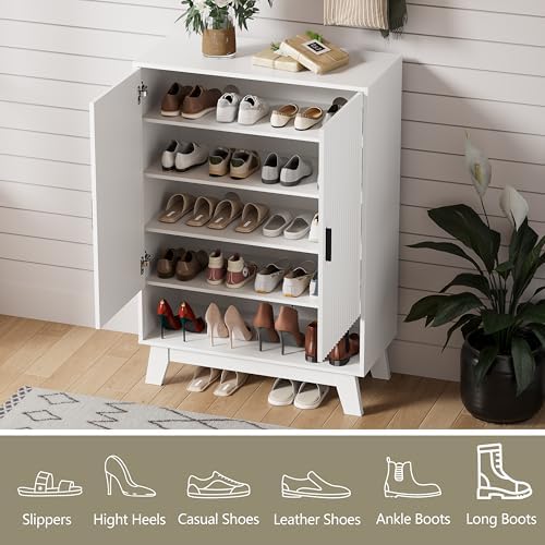 HUANLEGO Shoe Cabinet Storage for Entryway with Doors, White - Image 3